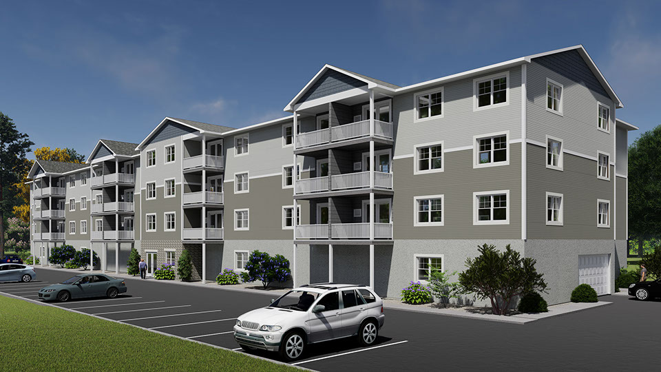 apartment complex 3D rendering